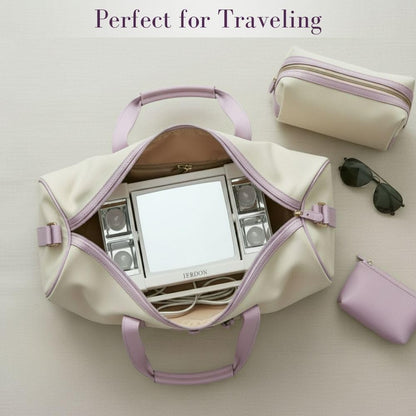 JERDON Two-Sided Makeup Mirror with Lights - Vanity Mirror with 3X Magnification & Glare-Free Lighting - White Base - Model J1010