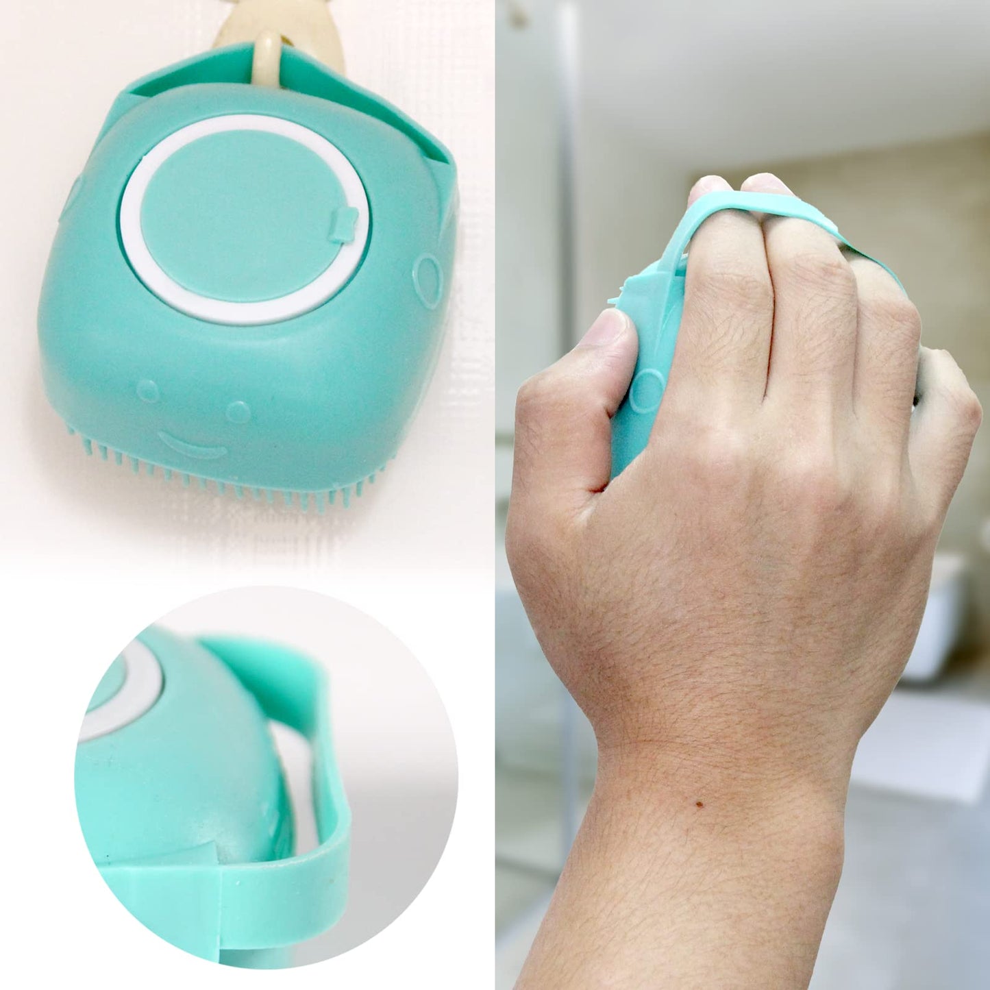 Dog Bath Brush, Pet Massage Brush Shampoo Dispenser, Soft Silicone Brush Rubber Bristle for Dogs and Cats Shower Grooming