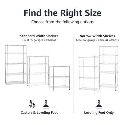 Amazon Basics 3-Shelf Adjustable Heavy Duty Steel Wire Shelving Rack with Chrome Finish, No-Tool Assembly, 250 lbs per Shelf, 23.2" L x 13.4" W x 30" H