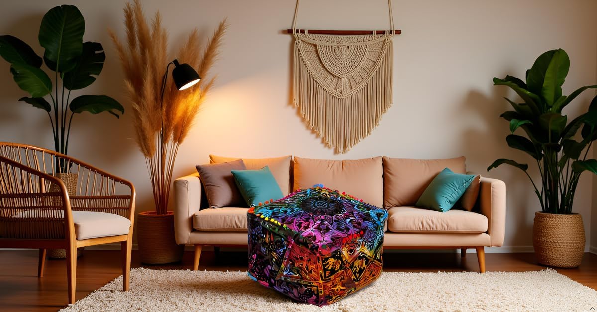 22X22X14 inches, CRAFT KALA Square Mandala Floor Pillow Cushion Cover Seating Throw Cover Hippie Decorative Bohemian