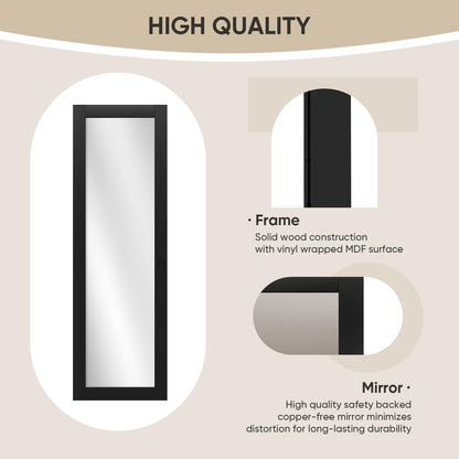 JUBEST 48" x 80" Mirror Closet Door, Preassembled One Side Mirror Door with Hardware Kit & Matching Fascia, Solid Wood Frame with Water-Proof PVC Surface, Easy to Install, Black