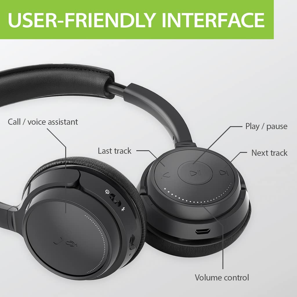Avantree AH6B - Bluetooth On Ear Headphones with Detachable Mic for Work in Office or at Home, Premium Sound, 22 Hrs Playtime, Soft Padding, Lightweight, Wireless & Wired for Phone PC Laptop, Black