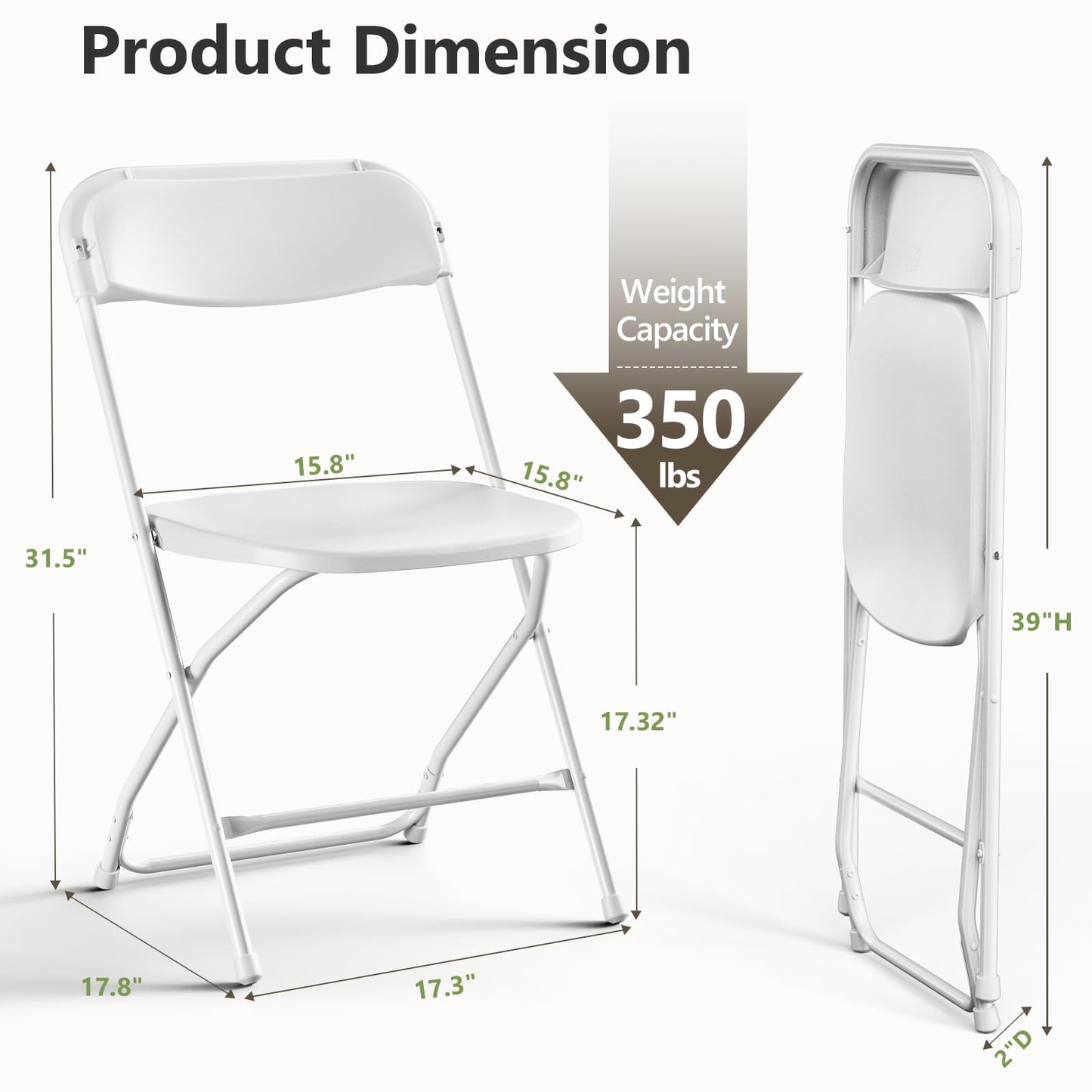 MAKE CHANGES Folding Chairs 16 Pack, Plastic Folding Chairs for Outside, Heavy Duty Foldable Chairs, Sturdy Metal Folding Chairs, 350 lbs Capacity, for Patio, Garden, Camping, White