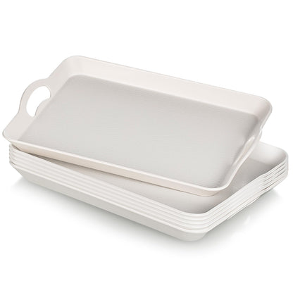 6 Pcs Serving Trays with Handles Trays for Eating 16 x 11 Inch Multi Purpose Plastic Tray Rectangular Anti Skid Decorative Food Tray for Restaurant Breakfast Countertop Party Kitchen (White)