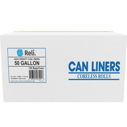 Reli. Premium 50 Gallon Trash Bags | 150 Count | Made in USA | Heavy Duty | Bulk | SuperValue | Black Multi-Use Garbage Bags