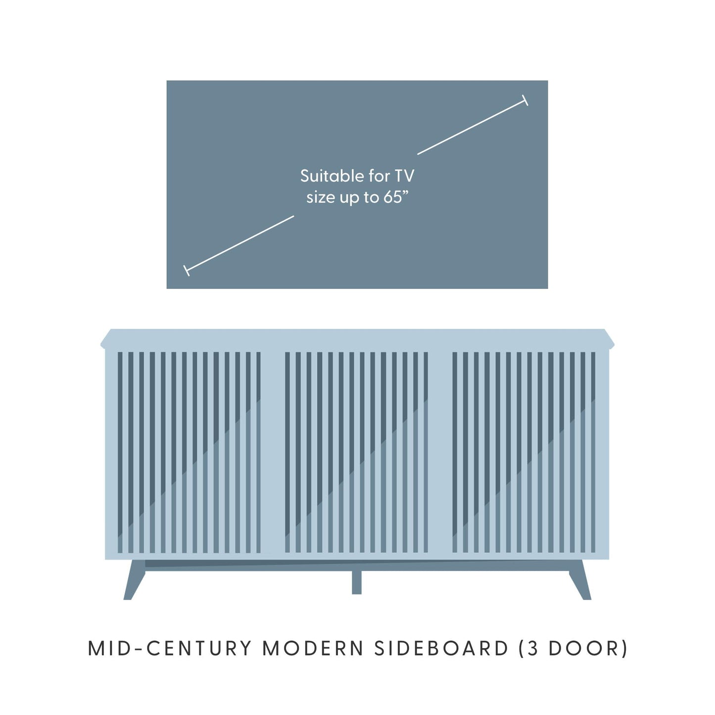 Plank+Beam Mid-Century Modern Wood TV Stand, Three Door Solid Wood Entertainment Console with Storage, 59" L x 16" W x 30" H, Walnut
