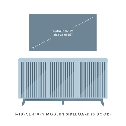 Plank+Beam Mid-Century Modern Wood TV Stand, Three Door Solid Wood Entertainment Console with Storage, 59" L x 16" W x 30" H, Walnut