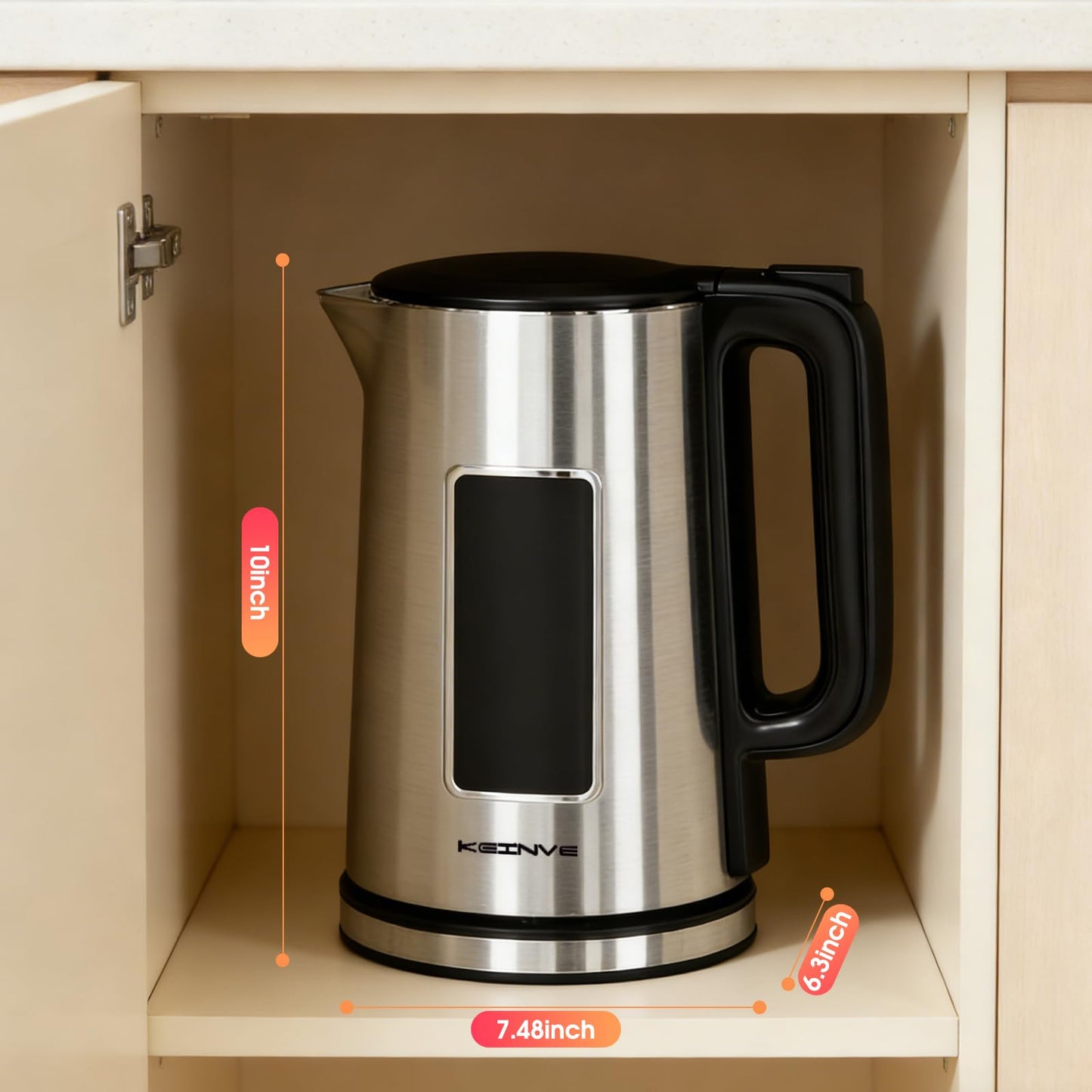 KEINVE 1.7L Electric Kettle, Touch Screen Water Boiler, Auto Shut Off, Double Wall, 6 Preset Temperatures, Fast Boil, and STRIX Control