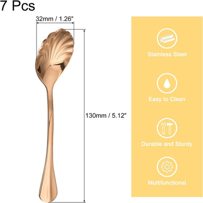 uxcell 7Pcs 5 Inch Rose Gold Stainless Steel Shell Shape Coffee Spoon Set for Tea Coffee Cake