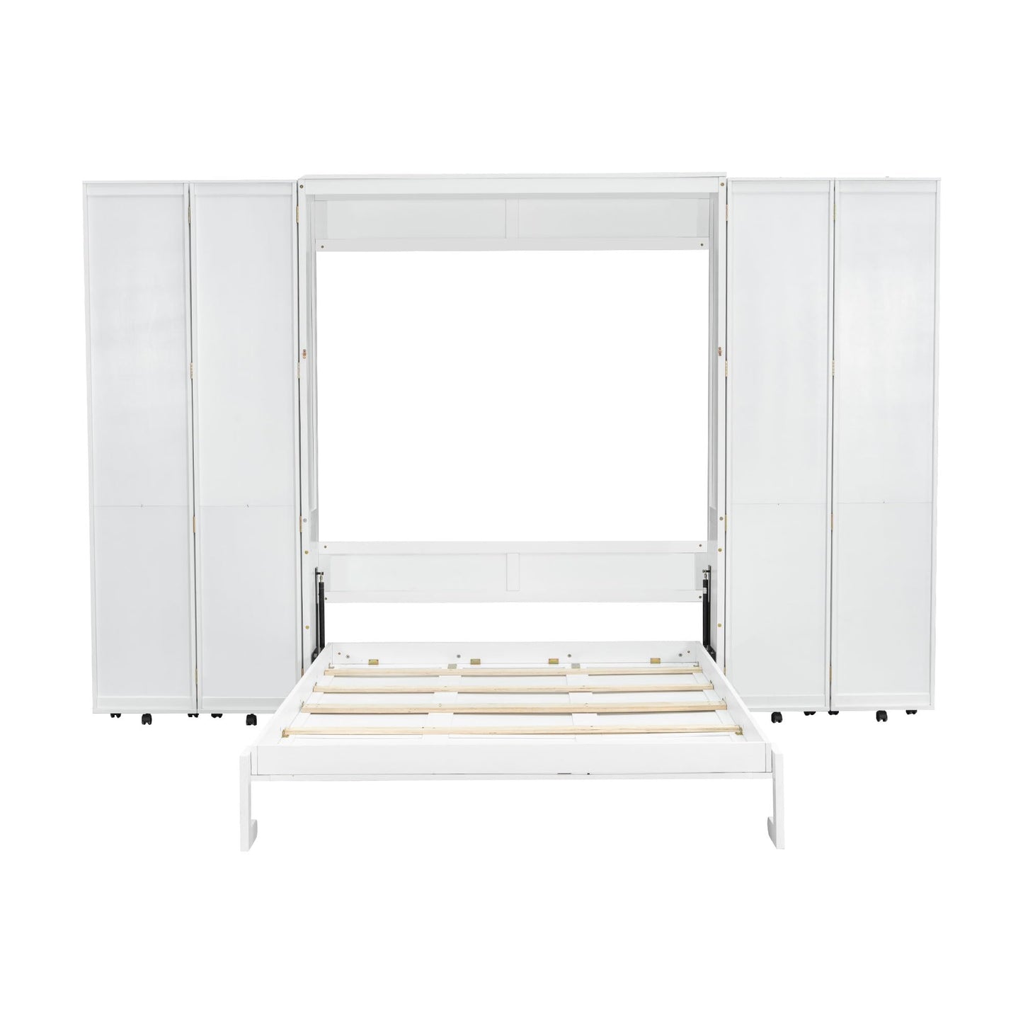Ball & Cast Murphy Bed Queen Size,Wood Hidden Wall Bed with 2 Sides Push-Pull Foldable Storage Cabinets, Multifunctional Cabinet Bed Frame for Bedroom,Guest Room,Space Saving,White