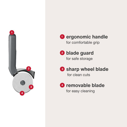 Zyliss Pizza Cutter with Removable Wheel - Stainless Steel Blade - Kitchen Tool and Gadget for Right- and Left-Handed Use - Dishwasher Safe - New Sharp Edge Pizza Cutter