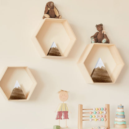Maitys 3 Pcs 3 Size Mountain Shelf Decor Mountain Wooden Sign Farmhouse Wood Adventure Sign Woodland Nursery Decor Travel Table Centerpiece for Home(Dark Brown)