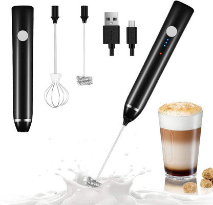 Milk Frother Handheld,Dallfoll USB Rechargeable Electric Foam Wand Maker for Coffee, 3 Speeds Mini Milk Foamer Drink Mixer with 2 Whisks for Bulletproof Coffee Frappe Latte Cappuccino Hot Chocolate