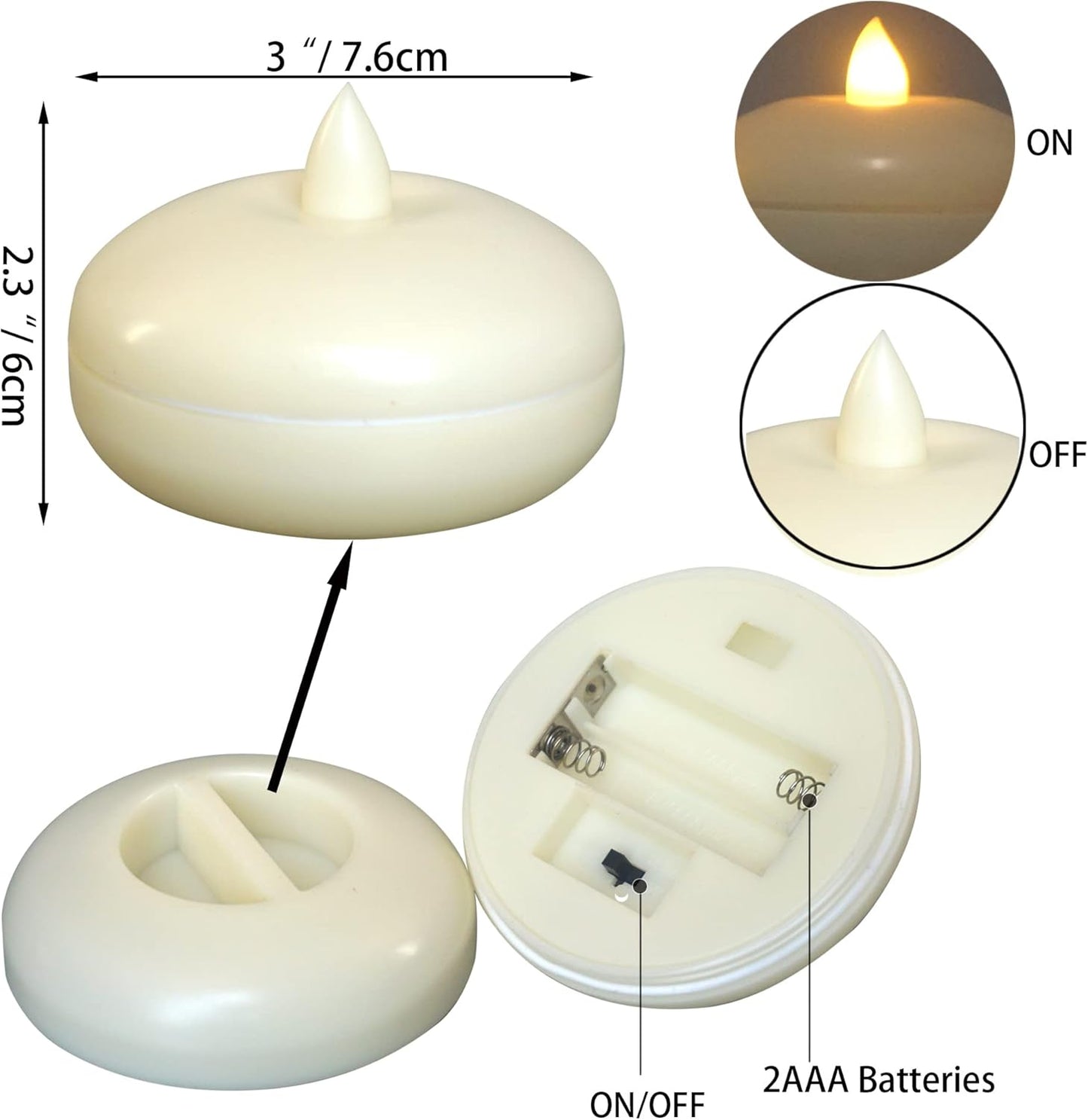 Qidol 4 Pack Waterproof Flameless Floating Candle Battery Operated Flickering Electric Led Light with Timer, Warm White