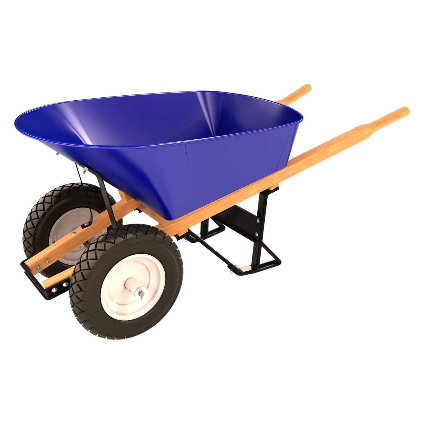 Bon 28 701 Premium Contractor Grade Steel Double Wheel Wheelbarrow with Wood Handle and Flat Free Tire, 6 Cubic Feet