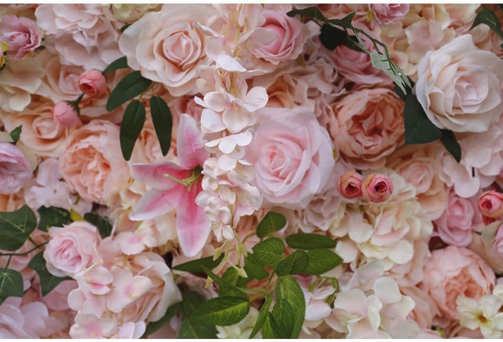 CVGfko Flower Wall Panel White & Pink Roses Artificial Flower Backdrop for Wedding Party Flower Birthday Decorations, Hanging Artificial Flowers Wall Romantic Silk Rose Flo-3M*3M