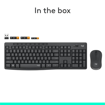 Logitech MK295 Wireless Mouse & Keyboard Combo with SilentTouch Technology, Full Numpad, Advanced Optical Tracking, Lag-Free Wireless, 90% Less Noise - Graphite