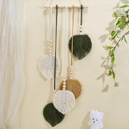 FREEBLOSS DIY Macrame Leaf Wall Hanging Kit Boho Leaves Wall Decor Handmade Macrame Tapestry Wall Art for Home Decoration Bedroom Living Room, with Instruction