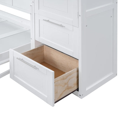 Merax Queen Size Murphy Bed, Modern Wall Bed with Storage Cabinets & Drawers, Space-Saving Foldable for Bedroom Guest Room Home Office Small Apartment, White