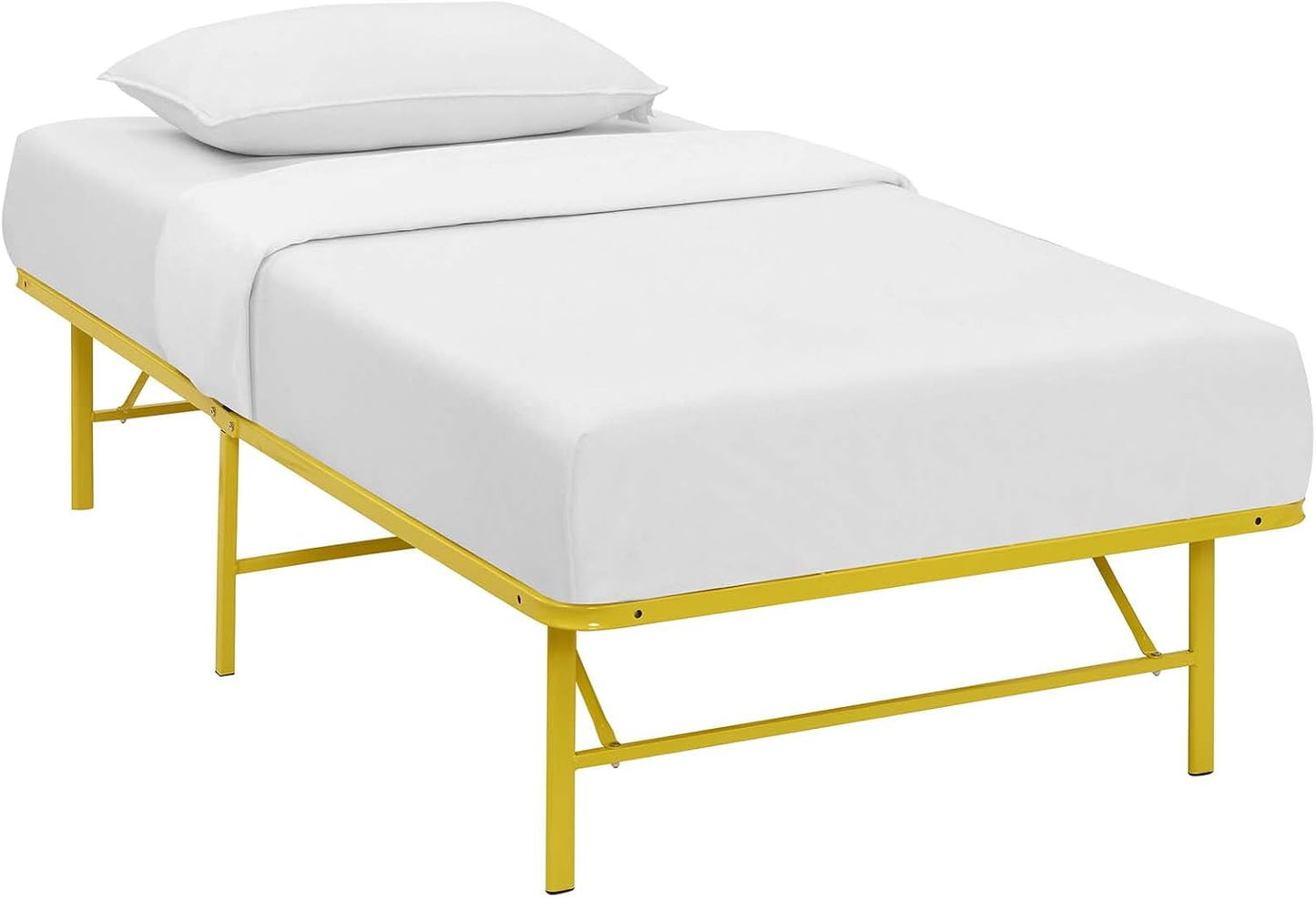 Modway Horizon Folding Metal Mattress Bed Frame, Twin Size, Yellow, Replaces Box Spring