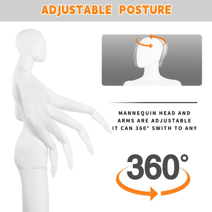 Kids Dress Form Child Mannequin Full Body Sewing Manikin 43.3 Inch Poseable Mannequins with Stand Realistic Mannequins Display Head Dress Mannequin Clothing Form Metal Base Connector, White (Female