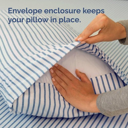 King Pillow Cases by [Brand Name] - Ultra Soft Hotel Quality Covers | 4-Piece Set in Blue Stripes - Wrinkle Free & Fade Resistant