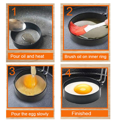 WOWITIS Upgrade 4'' Large Egg Rings Set, 4 Packs Stainless Steel Round Egg Maker Mold, Anti-scalding Grill, 1X Oil Brush & 1X Egg Separator White