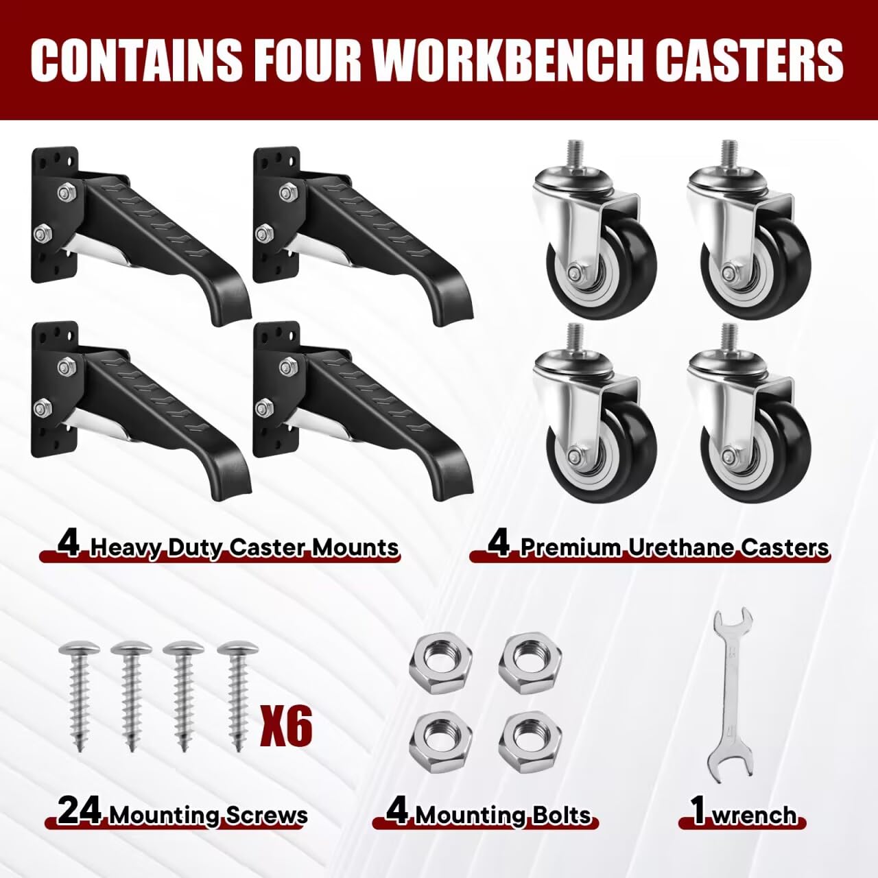 SPACECARE Retractable Workbench Casters Kit, Heavy Duty Workbenches Wheeels with 600 lbs Capacity, Adjustable Workbench Casters for Workbenches, Tables, and Cabinets, Easy to Install 4 Pack
