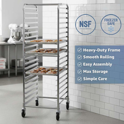 Zedfire 20 Pan Aluminum Sheet Pan Rack - Bakery Speed Rack, Commercial Bread Pan Rack with Casters