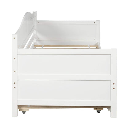 Merax Classic Wood Daybed with Trundle Sofa Bed for Bedroom Living Room,No Box Spring Needed White