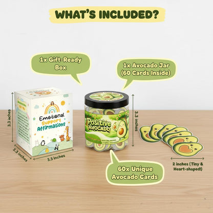 Positive Avocado Jar with 60 Daily Affirmation Cards, Emotional Support Avocado Decor, Gift for Women and Teens, Inspirational Mental Health Jar for Friends Seeking Good Luck and Encouragement