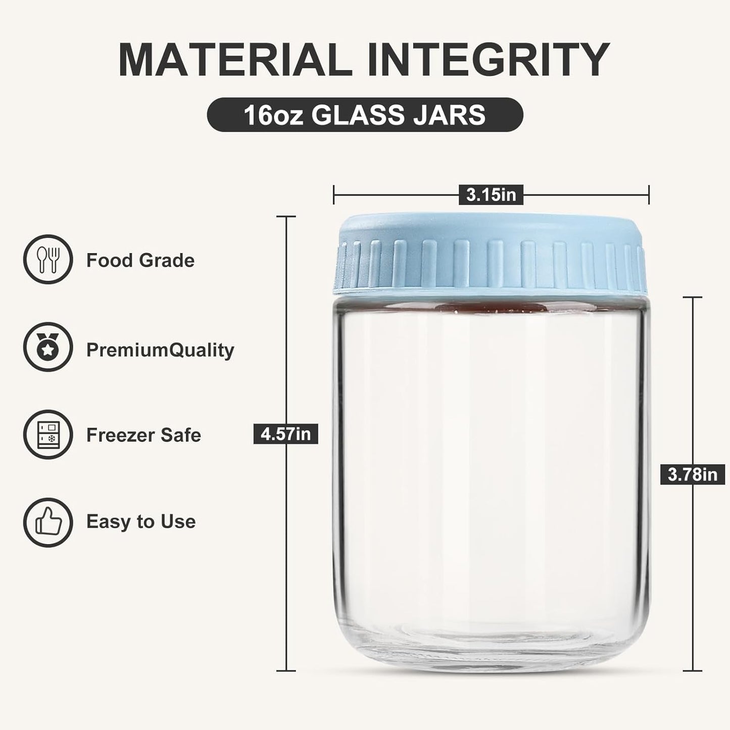 16oz 2 SHOWIN Overnight Oats Containers with Lids, Glass Jars with Lids pcs, Light Blue, Wide Mouth Mason jars