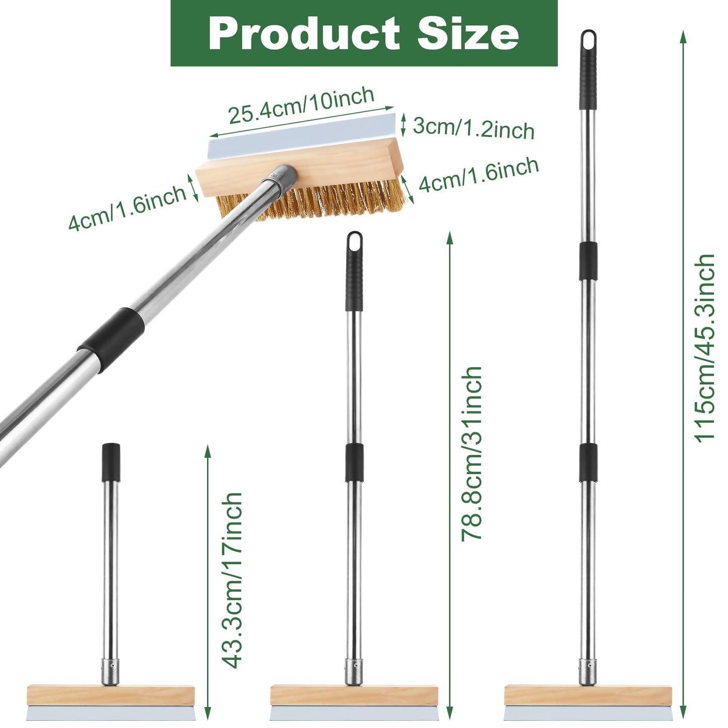 ACXFOND Aluminum Pizza Oven Brush, Grill Brush with Scraper and 3 Sections of Detachable Long Rod Design for Commercial Cleaning, Restaurants, Kitchens, BBQ Shelf Or Any Grill