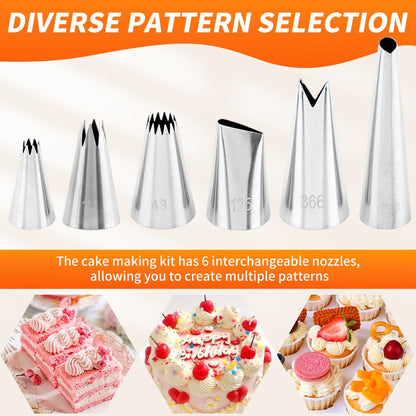 Dessert Decorating Syring-e Set,Frosting Piping Kit,Stainless Steels Cake Decora ting Kit with 6 Pipings Tips & 12 silicone cupcakes,Cupcake Decorating Kit Piping Bags and Tips Set