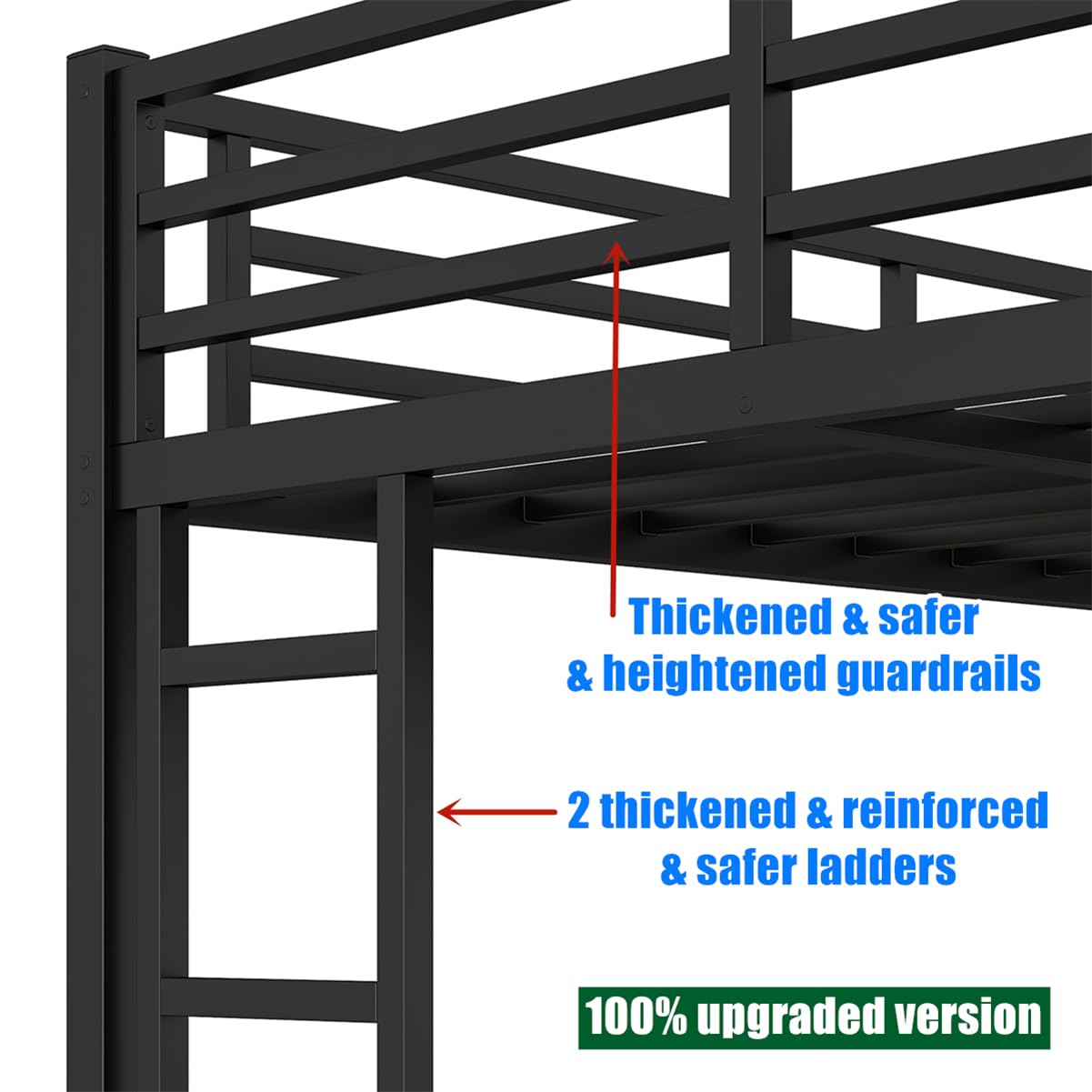 SIGONE Stronger & Safer Metal Bunk Bed Queen Over Queen Size Bunkbed, More Stable Heavy Duty Thickened Steel Bunk Queen Bed with Reinforced Legs & Ladders (Easier to Assemble)
