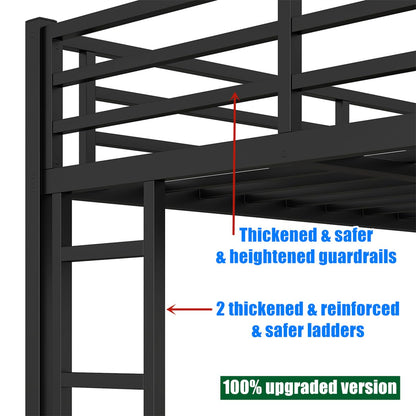 AOOMEEC Higher Quality & Stronger Metal Bunk Bed Queen Over Queen Size Bunkbed Frame, Thickened Heavy Duty More Stable Steel Bunk Bed with Twin Size Trundle (Queen Over Queen)