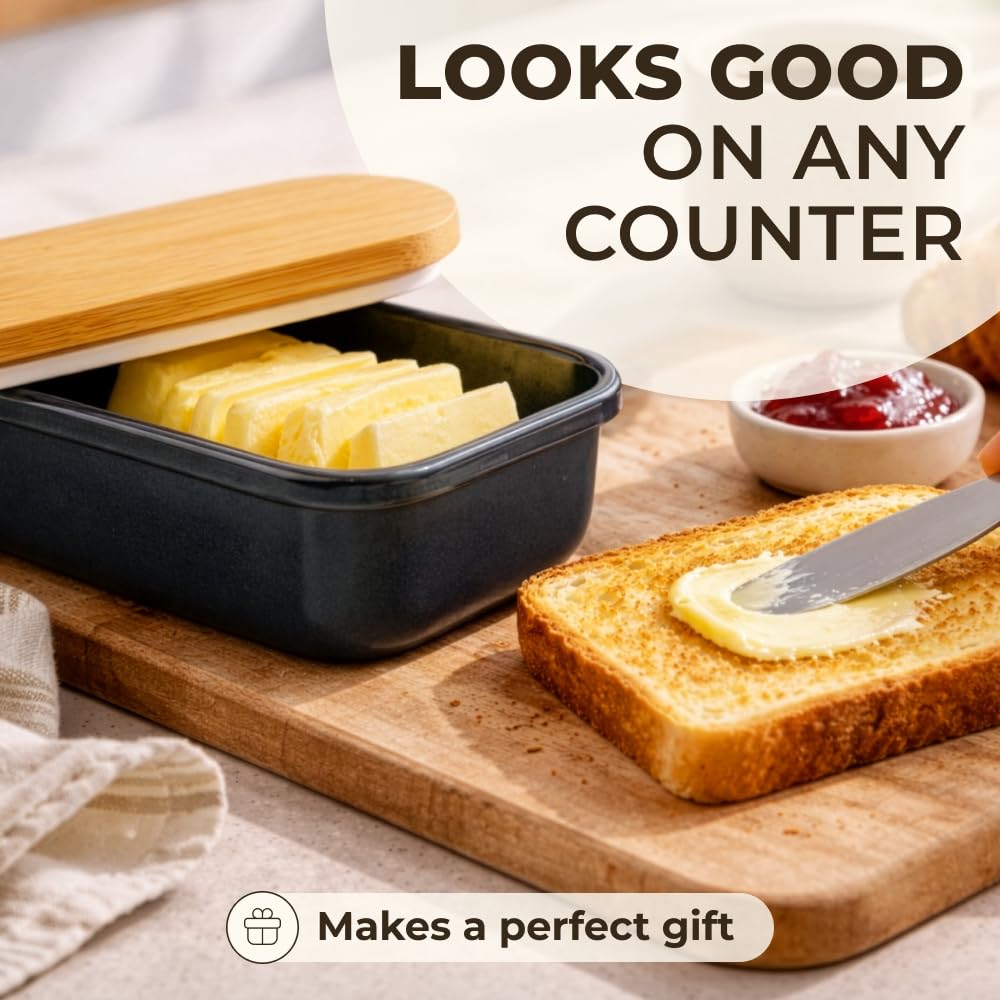 Butter Dish with Lid - Countertop & Fridge Butter Keeper, Container & Holder, Large and Small Tray with Lid, Storage Box, Mantequillera