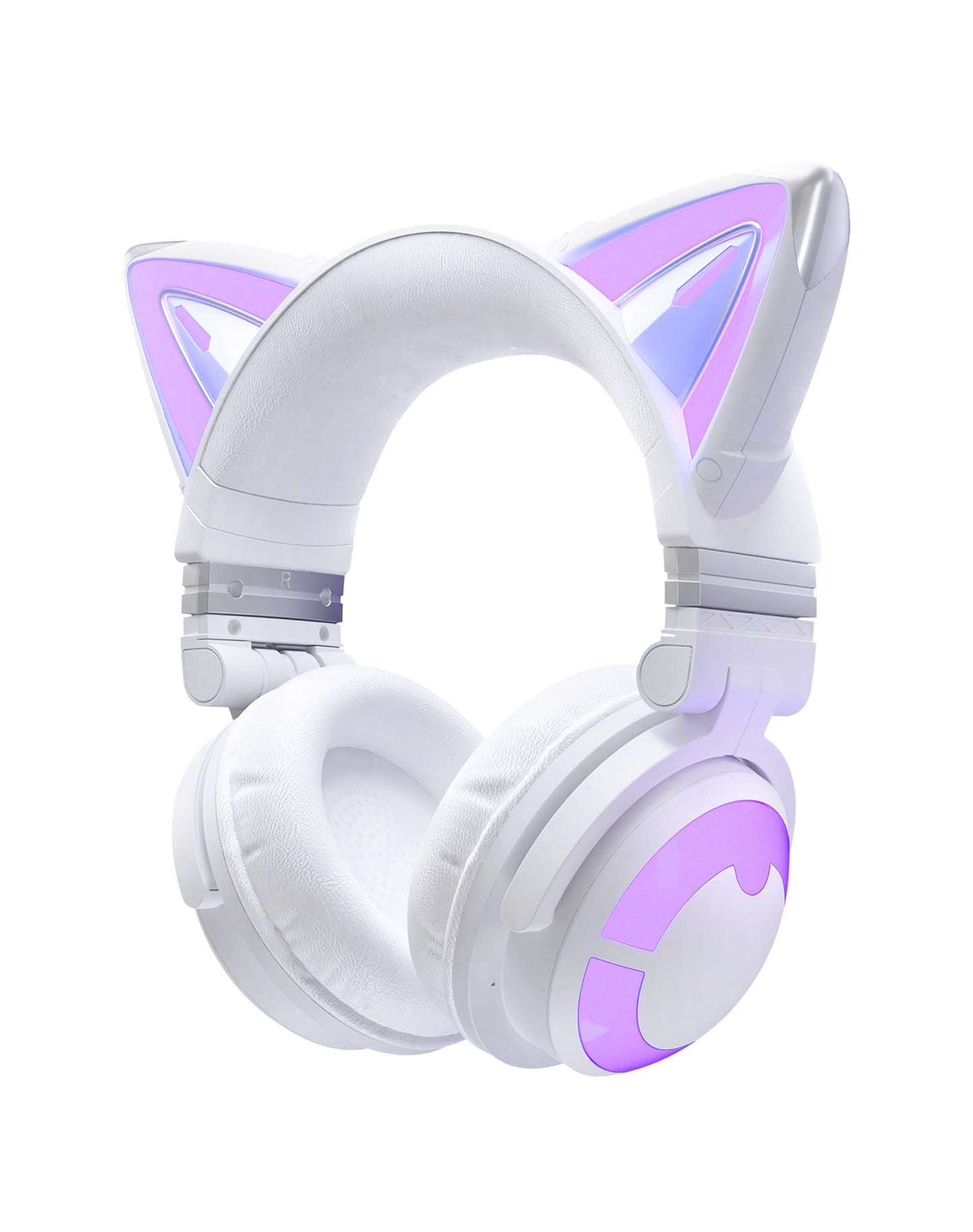 YOWU Cat Ear Headphones CE, Wired/Wireless Headphones with Seamless Live Sound Experience for PC/PE/Switch, Built-in Mic & Customizable RGB Light Effect for Anime Lovers(White)