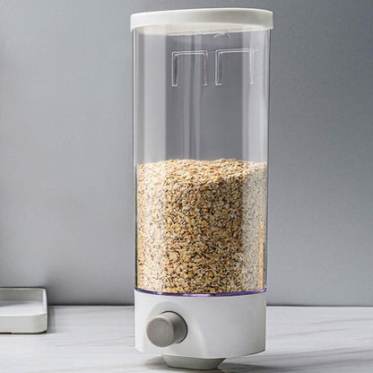 Kichvoe Wall Mounted Storage Jar with Press Button Portion Control Clear Airtight Food Dispenser Organizer for Rice Grains and Coarse Cereals 9.44X4.92X4.52In Space Saving Kitchen Storage