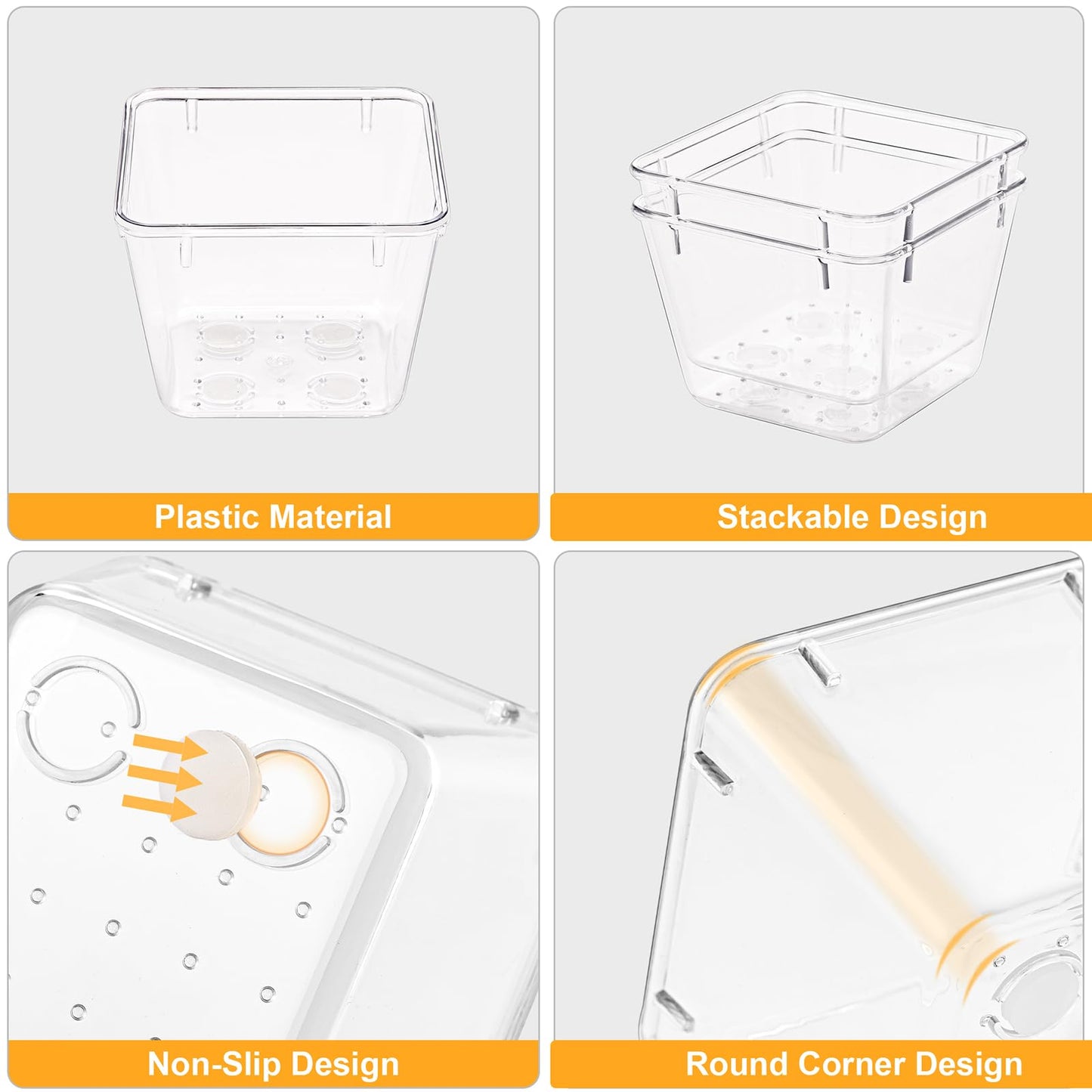 SMARTAKE 13-Piece Drawer Organizers with Non-Slip Silicone Pads, 5-Size Desk Bathroom Drawer Organizer Trays Storage Tray for Makeup, Jewelries, Utensils in Bedroom Dresser, Office and Kitchen, Clear