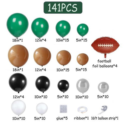 CboDeco Football Balloon Arch Kit, 141PCS Green Brown Black Balloons with Football Foil Balloons for Football Birthday Party Decorations, Touch Down Rugby Super Bowl Party Supplies