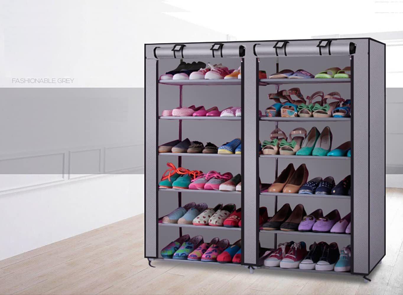 Generic 45" 6-Floor Closet, (2 12 The Large Shoe Rack with dust Cover Shoe Rack with Covers on The Non-Woven Shoe