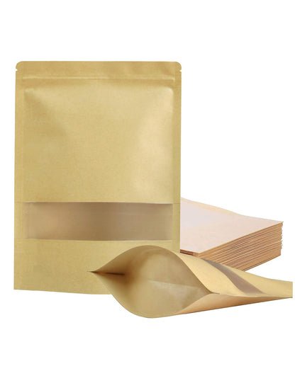 FireKylin 100 Pcs Paper Bags Resealable bags 3.5" x 5.5" Zipper Food Storage Bags, Stand Up, with Matte Window, Reusable, Sealable, for Packaging Products