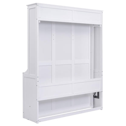 Merax Upgrade Queen Size Murphy Bed Space-Saving Wooden Wall Bedframe with a Shelf for Guest Room,Home Office,White