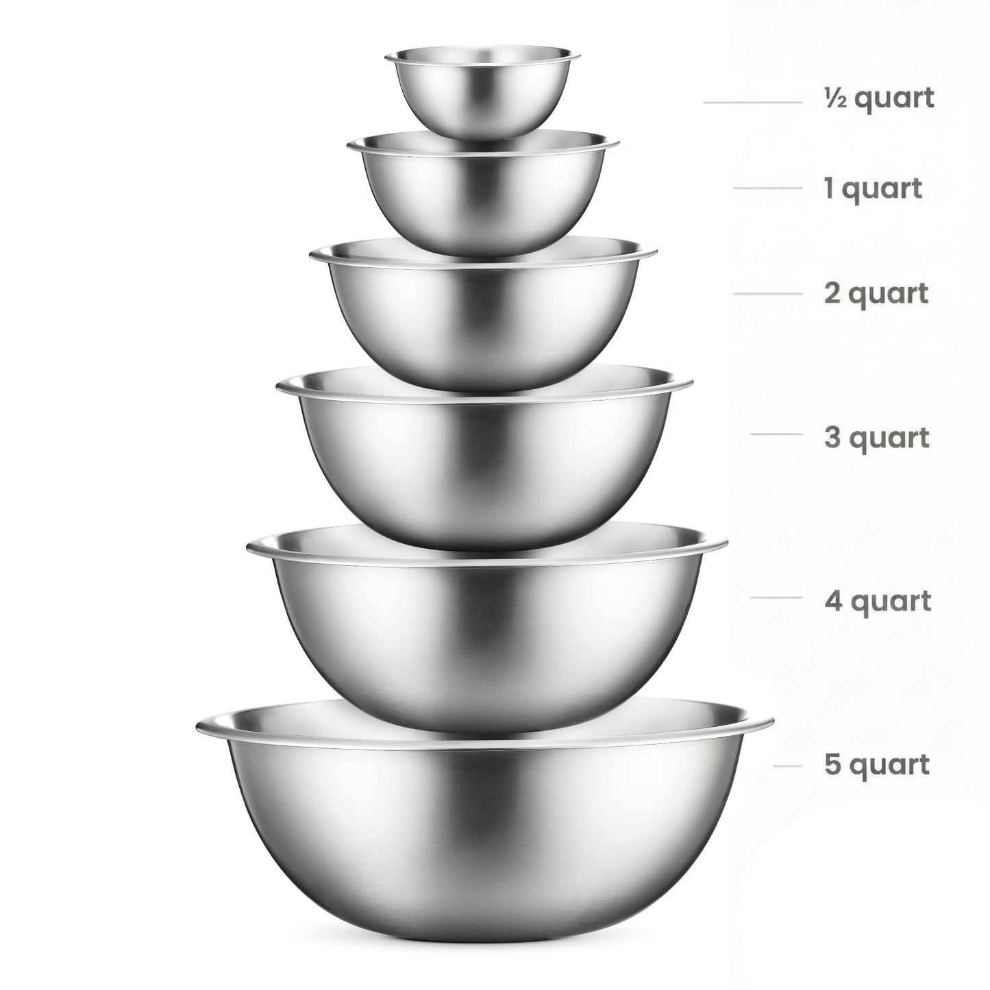 FineDine Stainless Steel Mixing Bowls Set, Dishwasher Safe, 6 Piece Metal Mixing Bowls For Kitchen, Nesting, Large, Small, Big Food Prep, Cooking, Baking