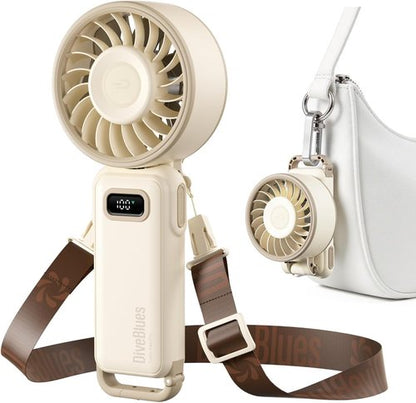 Diveblues Portable Handheld Fan - 7.4m/s Turbo Speed | 180° Foldable 4-in-1 Design, USB-C Rechargeable for Travel & Makeup
