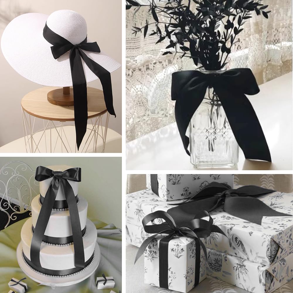 ADVcer 6 inch Black Satin Ribbon, 22 yard Long Solid Fabric Ribbon Roll for Halloween Wedding Birthday Party Decoration, Gift Wrapping, Handmade Bow Making, Chair Sash, Craft, Indoor Outdoor Embellish