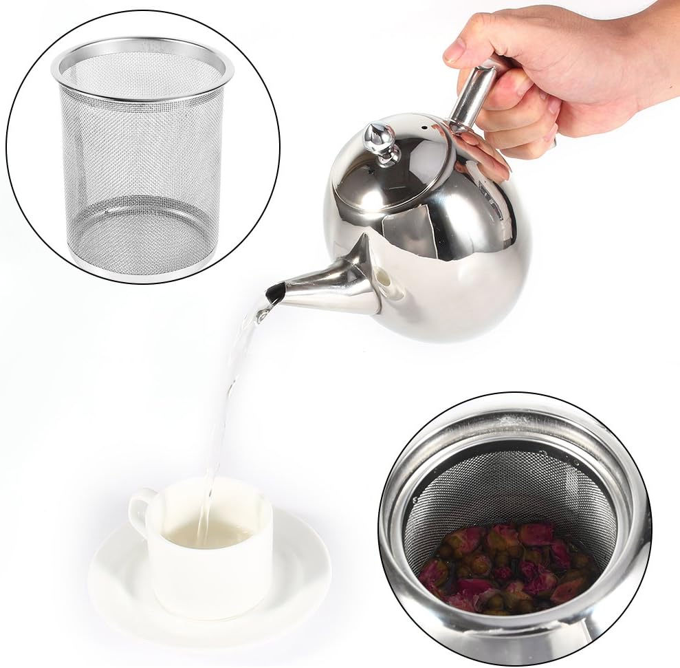 Coffee Tea Pot - Stainless Steel Teapot with Filter, Large Capacity Polished Kettle for Home, Hotel, Cafe (1000ML)