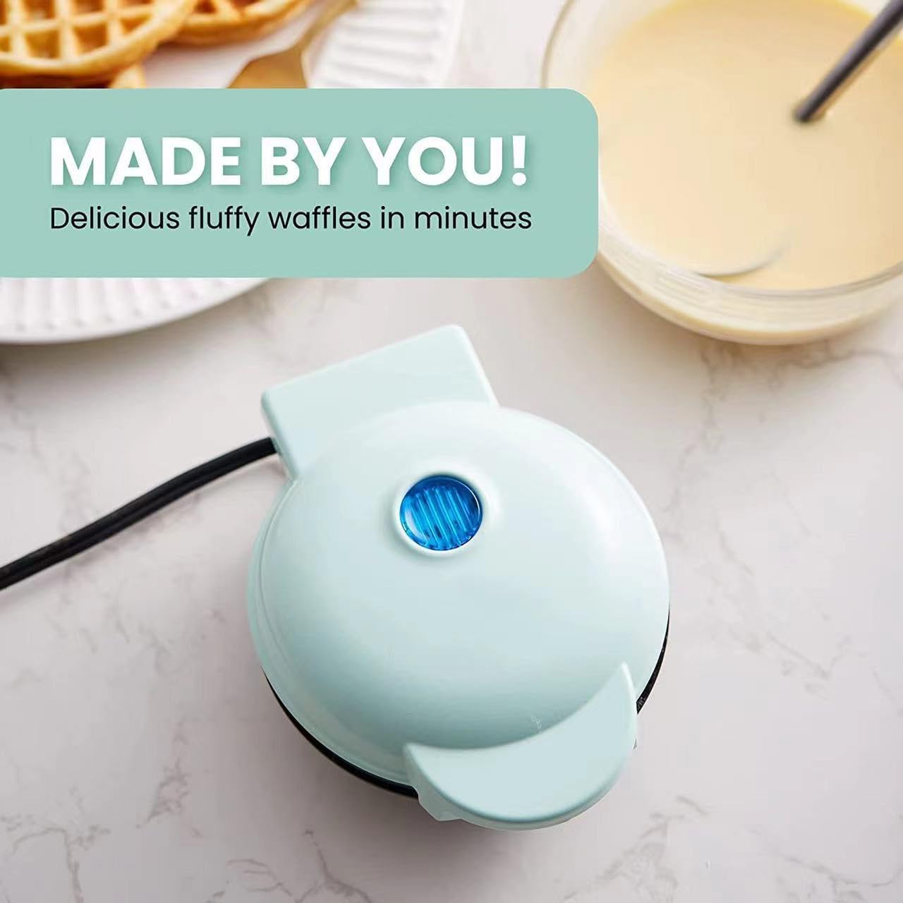 Mini Maker for Individual Waffles, Hash Browns, Keto Chaffles, Easy to Clean Non-Stick Surfaces, 4 Inch