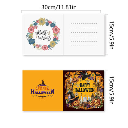5D DIY Diamond Painting Greeting Card Kit, Diamond Art Halloween Pumpkin Gnome Holiday Greeting Card, Art Crafts Kit Creative Gift with Envelope (5pcs-Black)